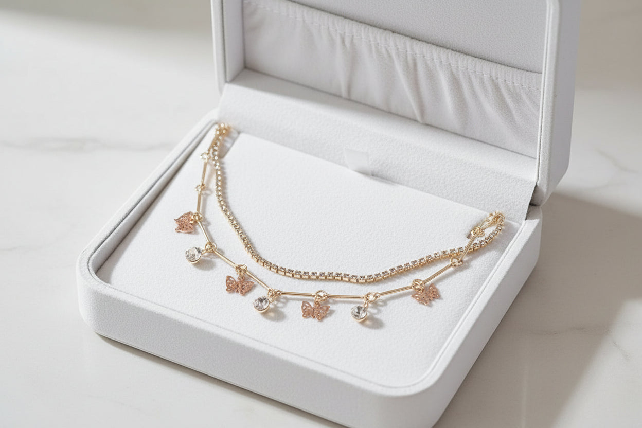 Gold Tone Layered Butterfly Anklet