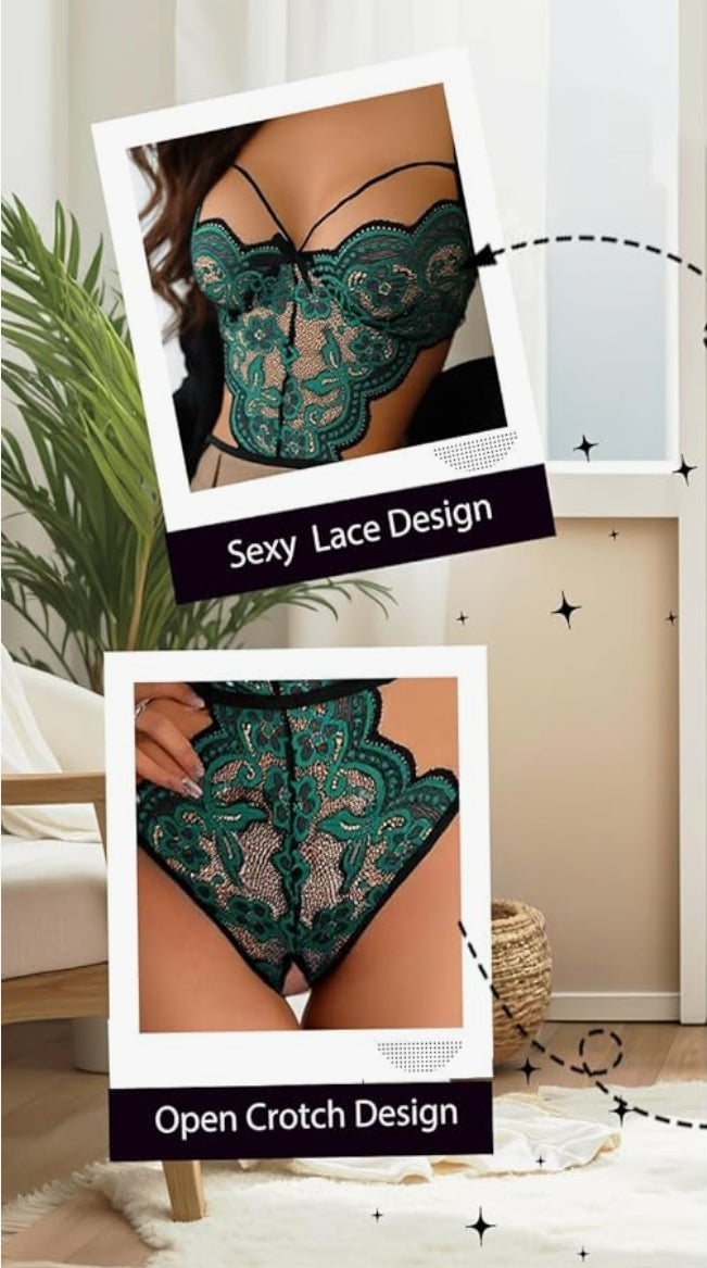 Green Lace Lingerie Bodysuit