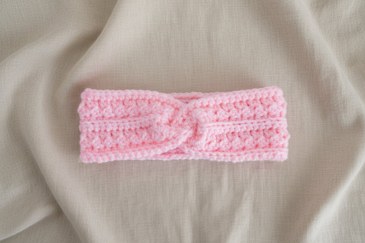 Pink Crochet Twist Ear Warmer