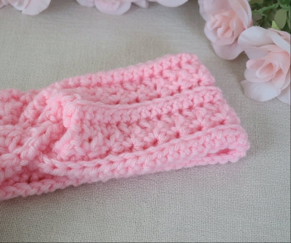 Pink Crochet Twist Ear Warmer