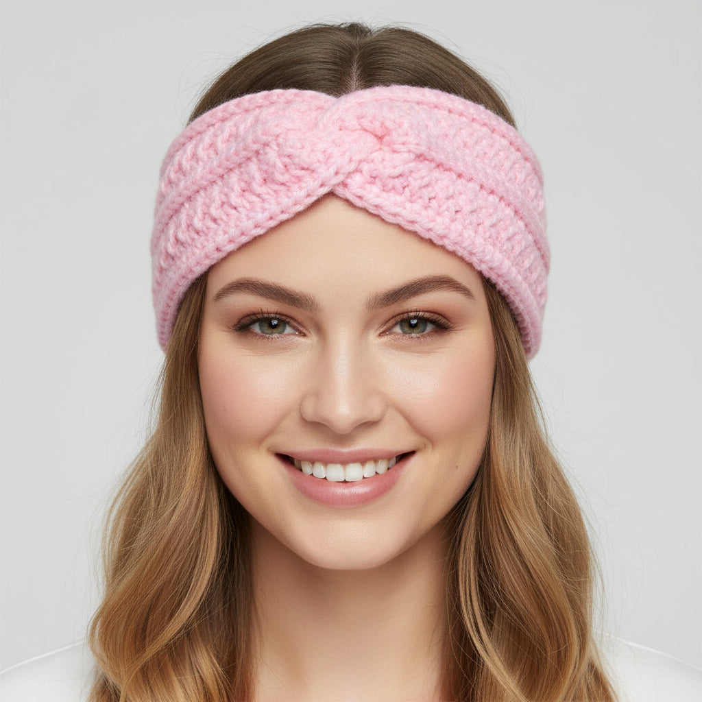 Pink Crochet Twist Ear Warmer