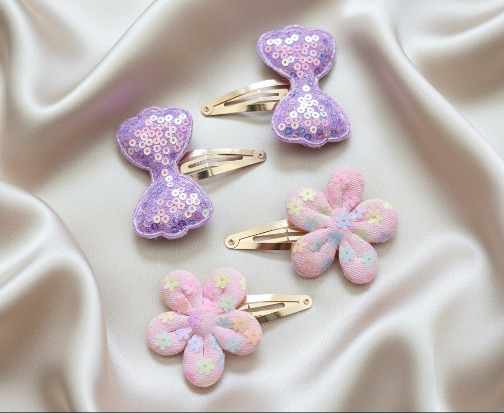 Bow and Flower Sequin Barrettes