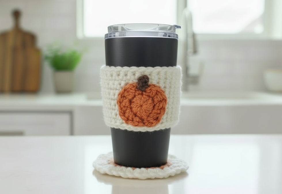 Pumpkin Coffee Cup Cozy and Coaster Set