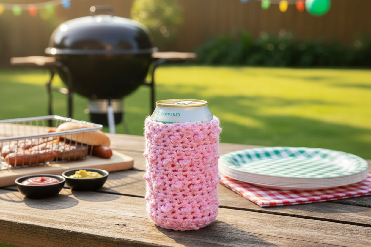 Pink Crochet Beverage Holder