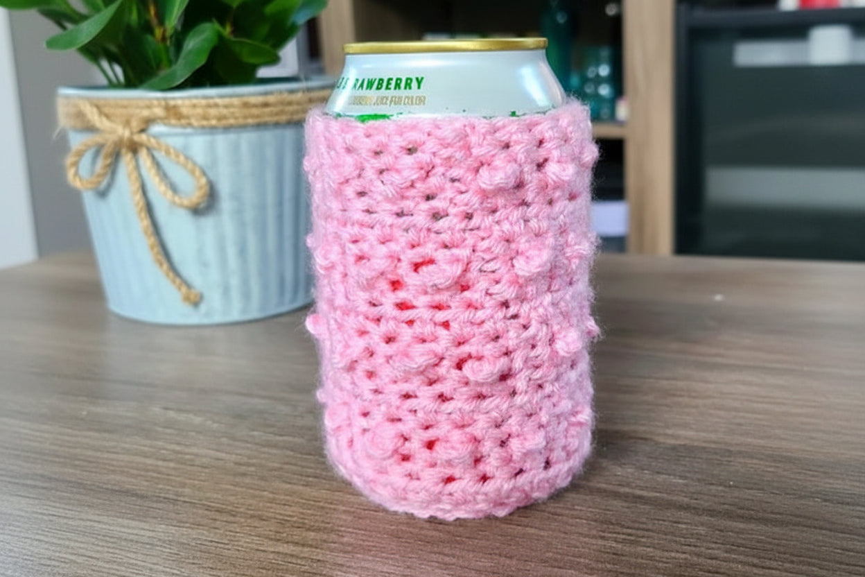 Pink Crochet Beverage Holder