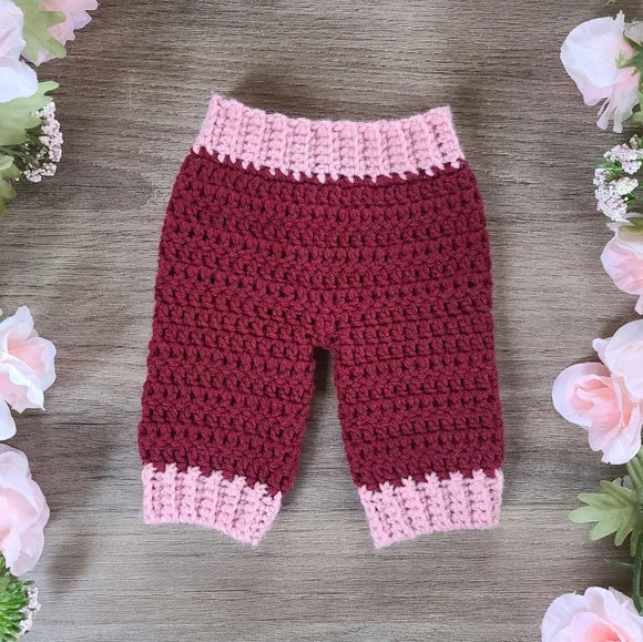 Burgundy And Pink Newborn Crochet Baby Outfit