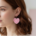 Pink Heart Crochet Earrings