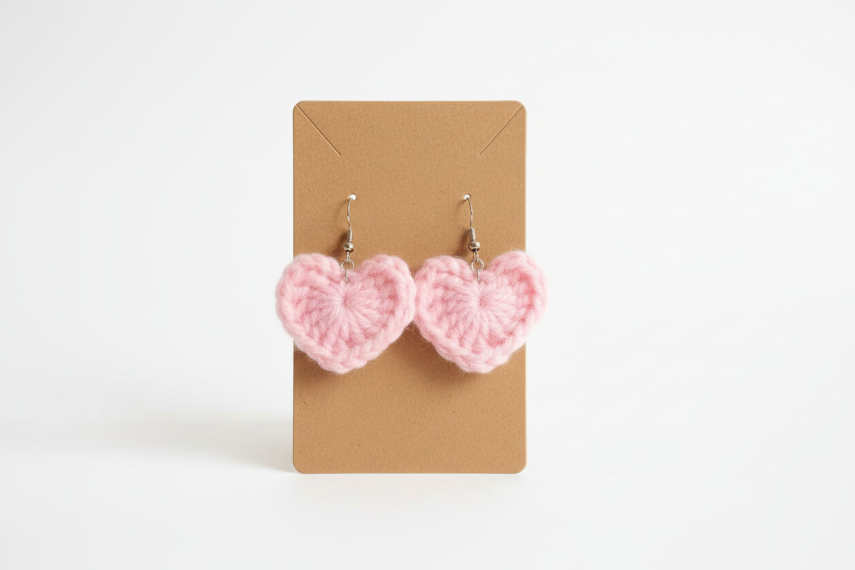 Pink Heart Crochet Earrings