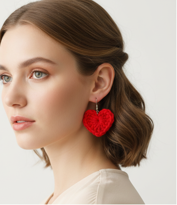 Red Crochet Heart Earrings