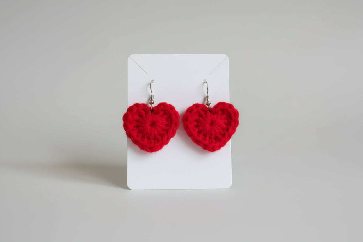 Red Crochet Heart Earrings
