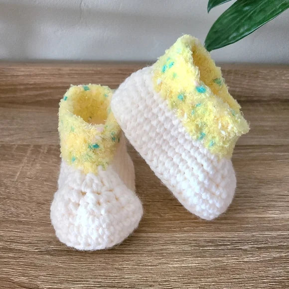 Yellow And White Baby Booties