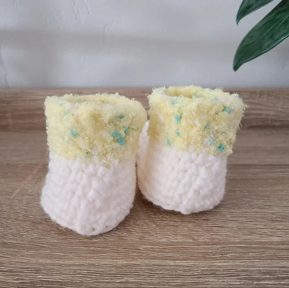 Yellow And White Baby Booties
