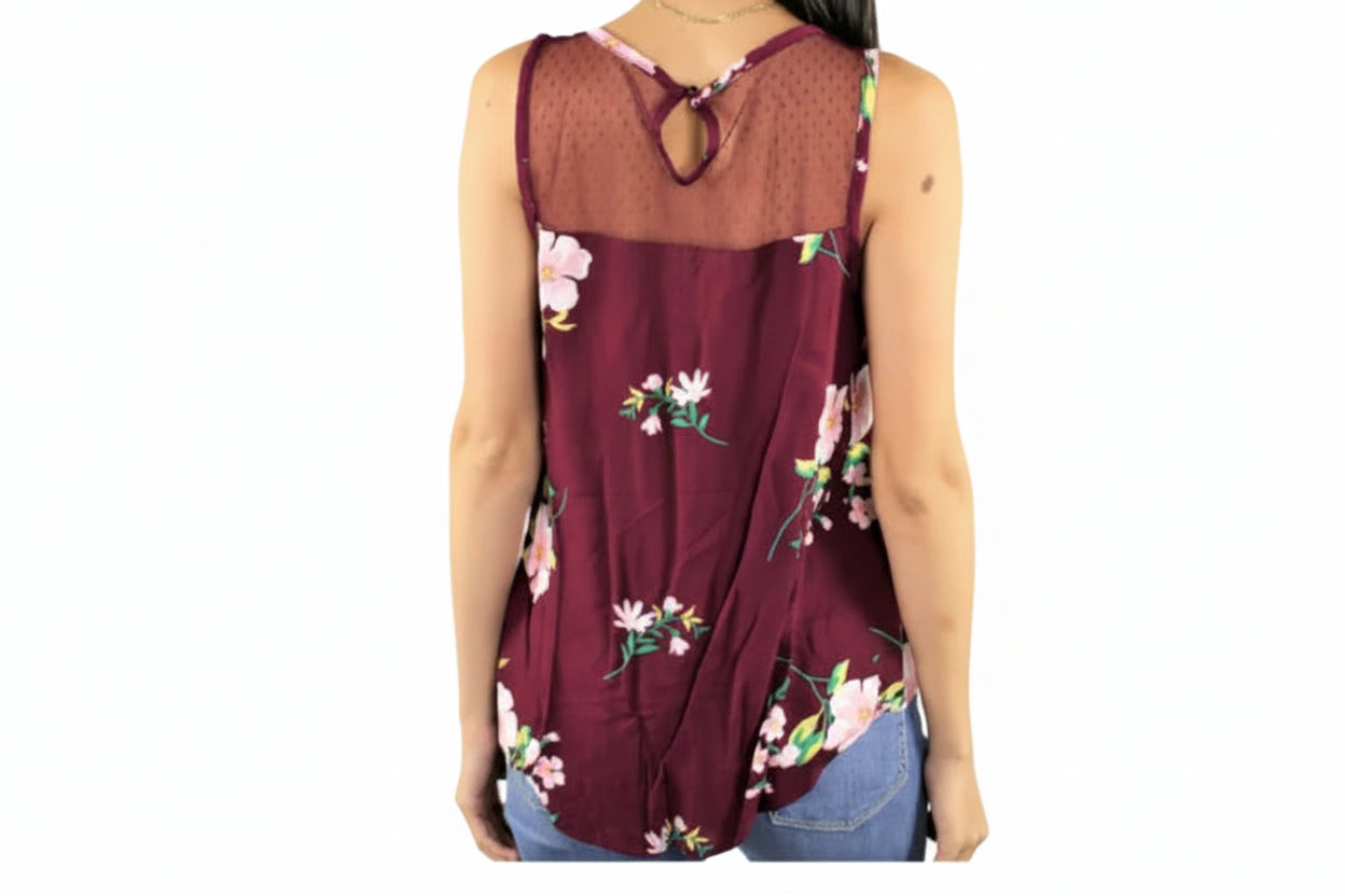 Sleeveless Floral Blouse with Lace Details