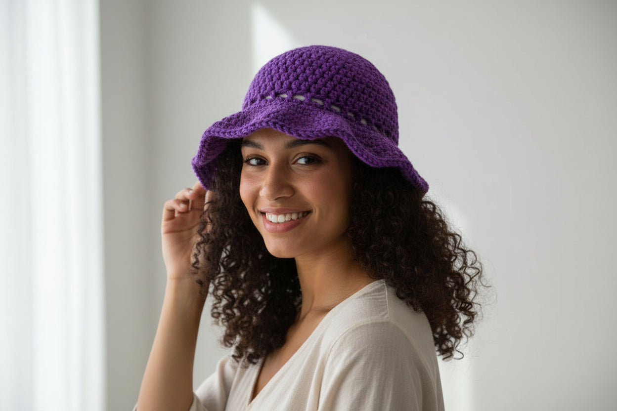Purple Crochet Bucket Hat
