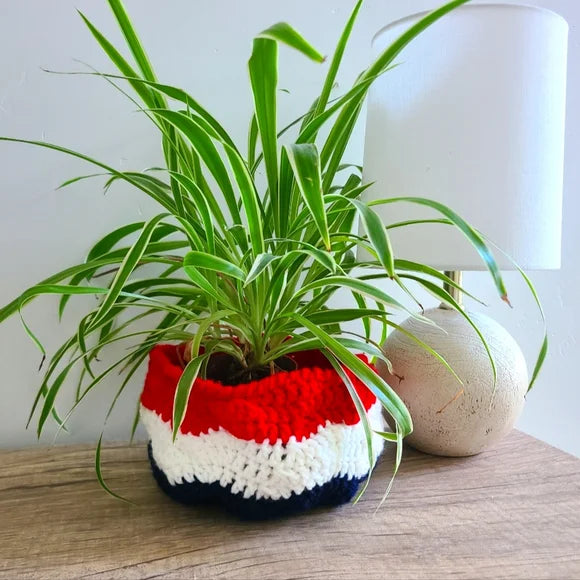 Red, White, and Blue Crochet Plant Holder Or Basket