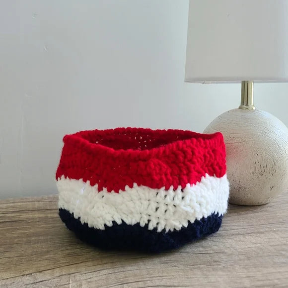 Red, White, and Blue Crochet Plant Holder Or Basket