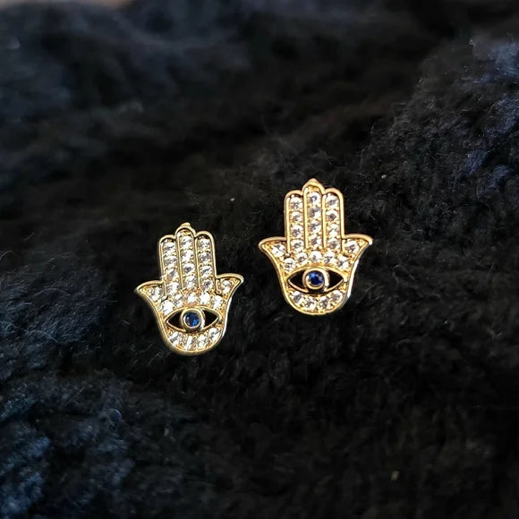 Gold Tone Hamsa Hand Earrings