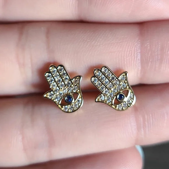 Gold Tone Hamsa Hand Earrings