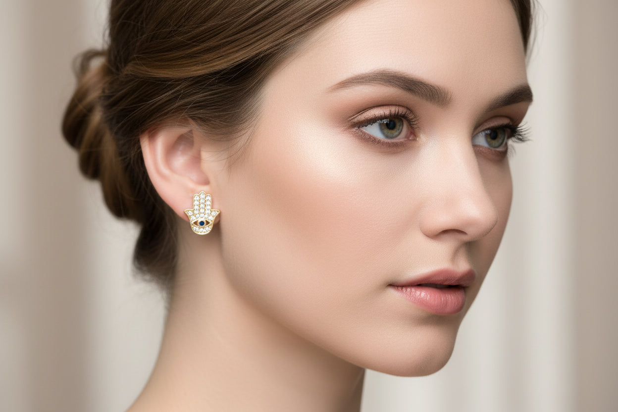 Gold Tone Hamsa Hand Earrings
