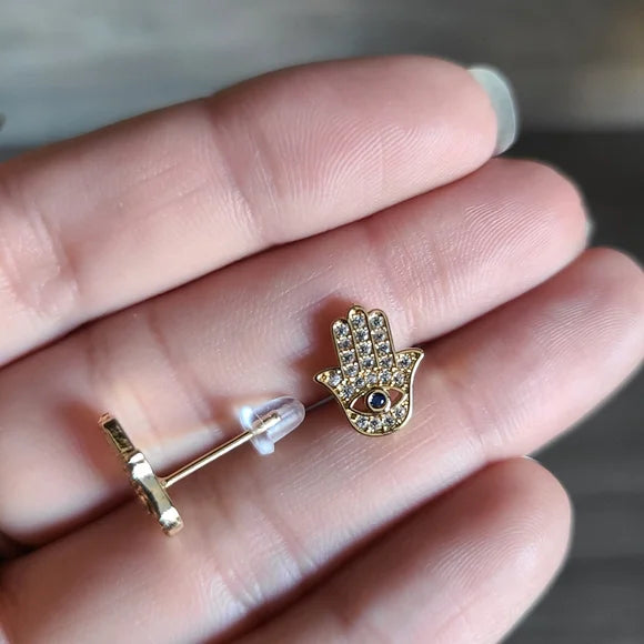 Gold Tone Hamsa Hand Earrings