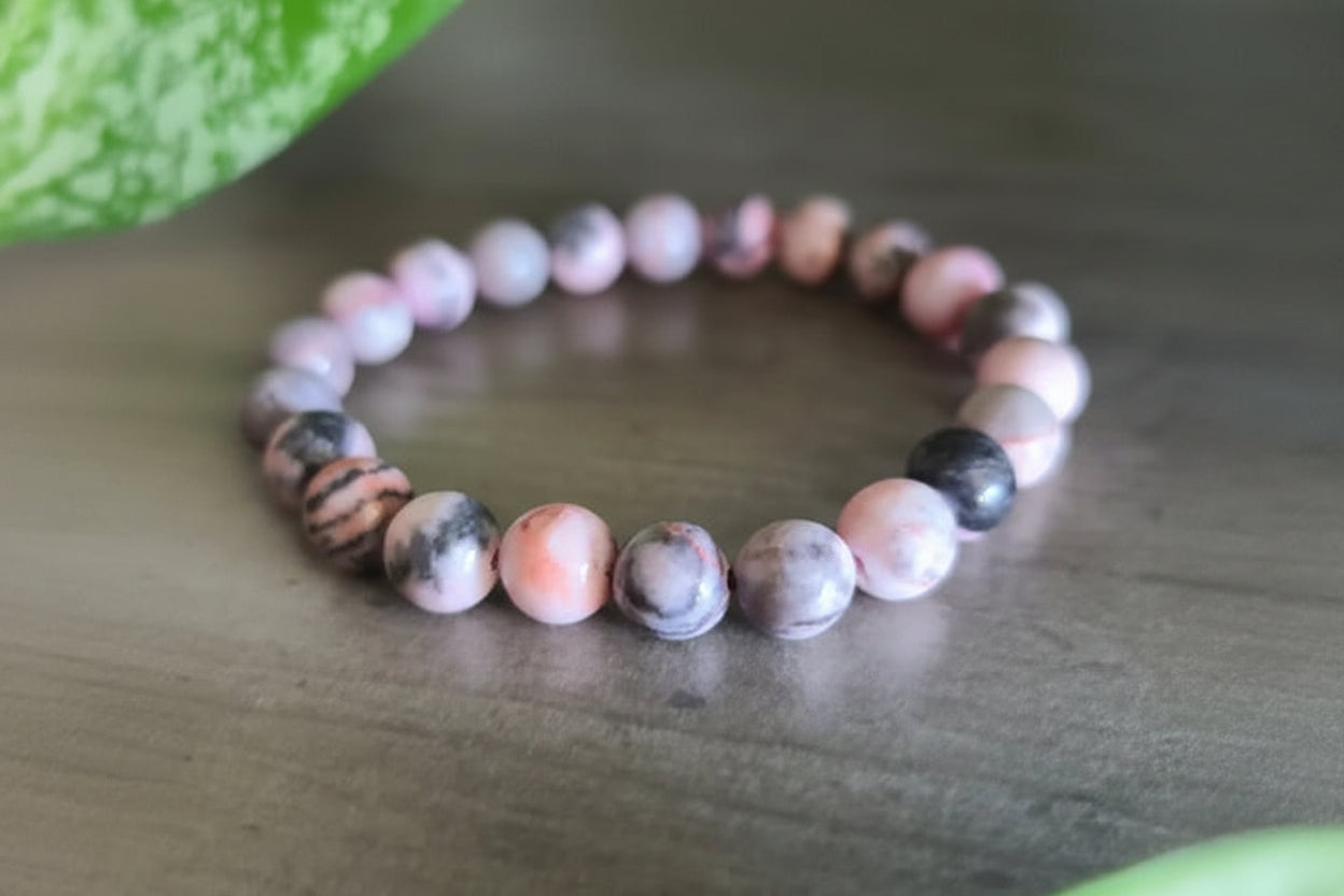 Pink Zebra Jasper Gemstone Bracelet