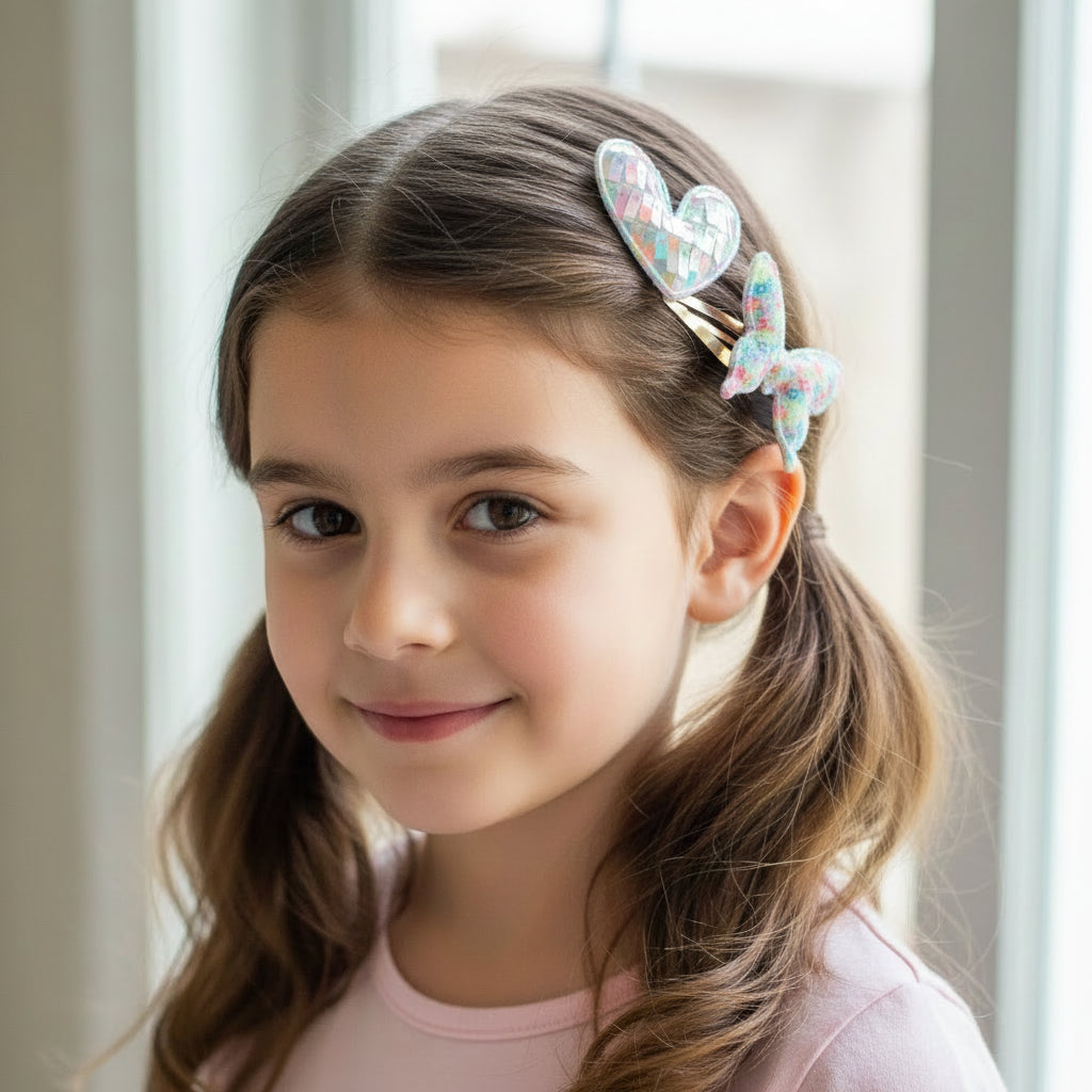 Heart and Butterfly Sequin Barrettes