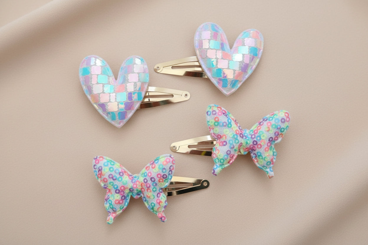 Heart and Butterfly Sequin Barrettes