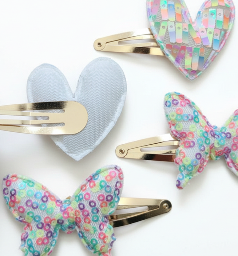 Heart and Butterfly Sequin Barrettes