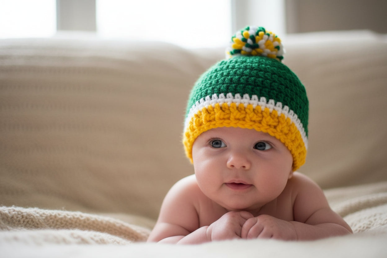 Packers Inspired Crochet Baby Beanie