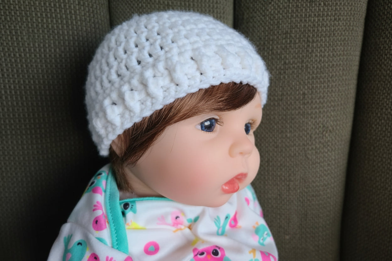 White Crochet Baby Beanie