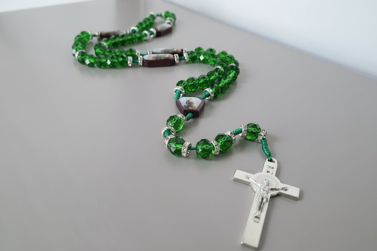 Green Crystal Bead St. Jude Rosary