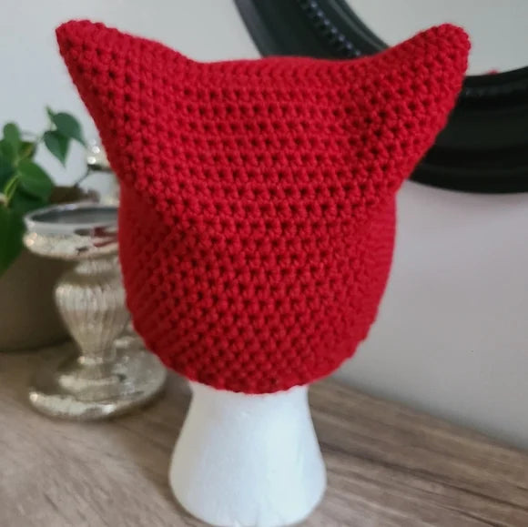 Women Burgundy Kitty Cat Beanie