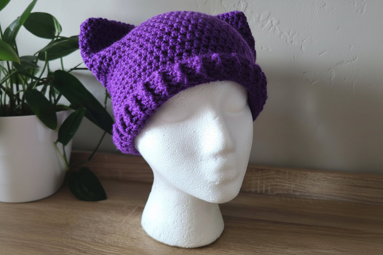Purple Cat Ears Crochet Beanie