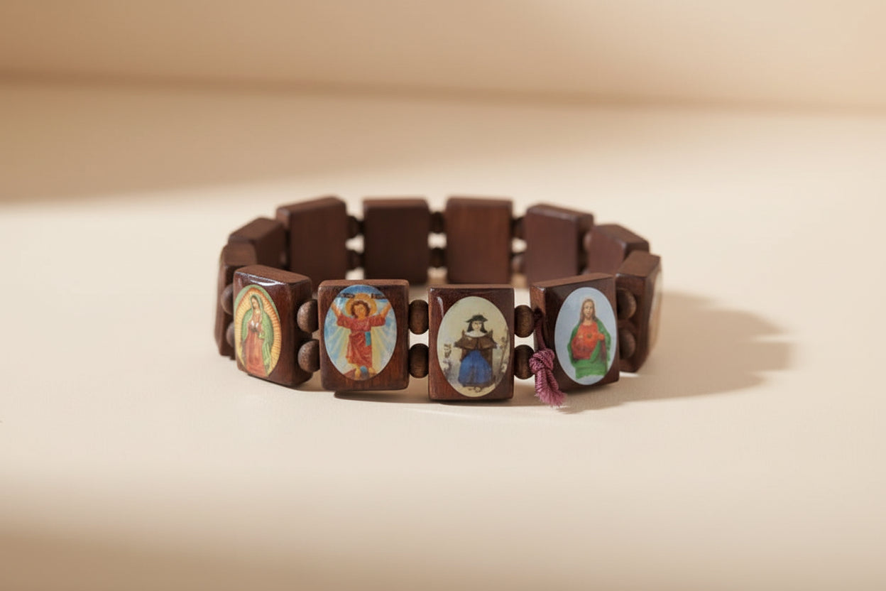 Brown Wood Religious Bracelet