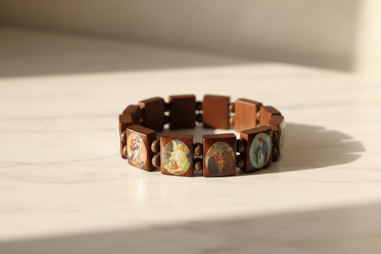 Brown Wood Religious Bracelet