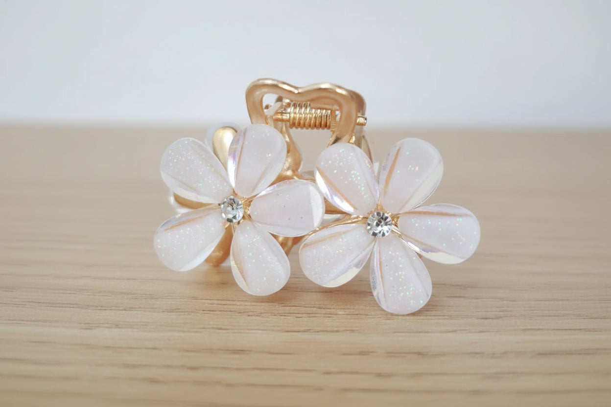 Flower Hair Claw Clip with Rhinestones