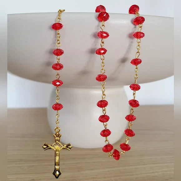 Red And Gold Virgin Mary Catholic Rosary