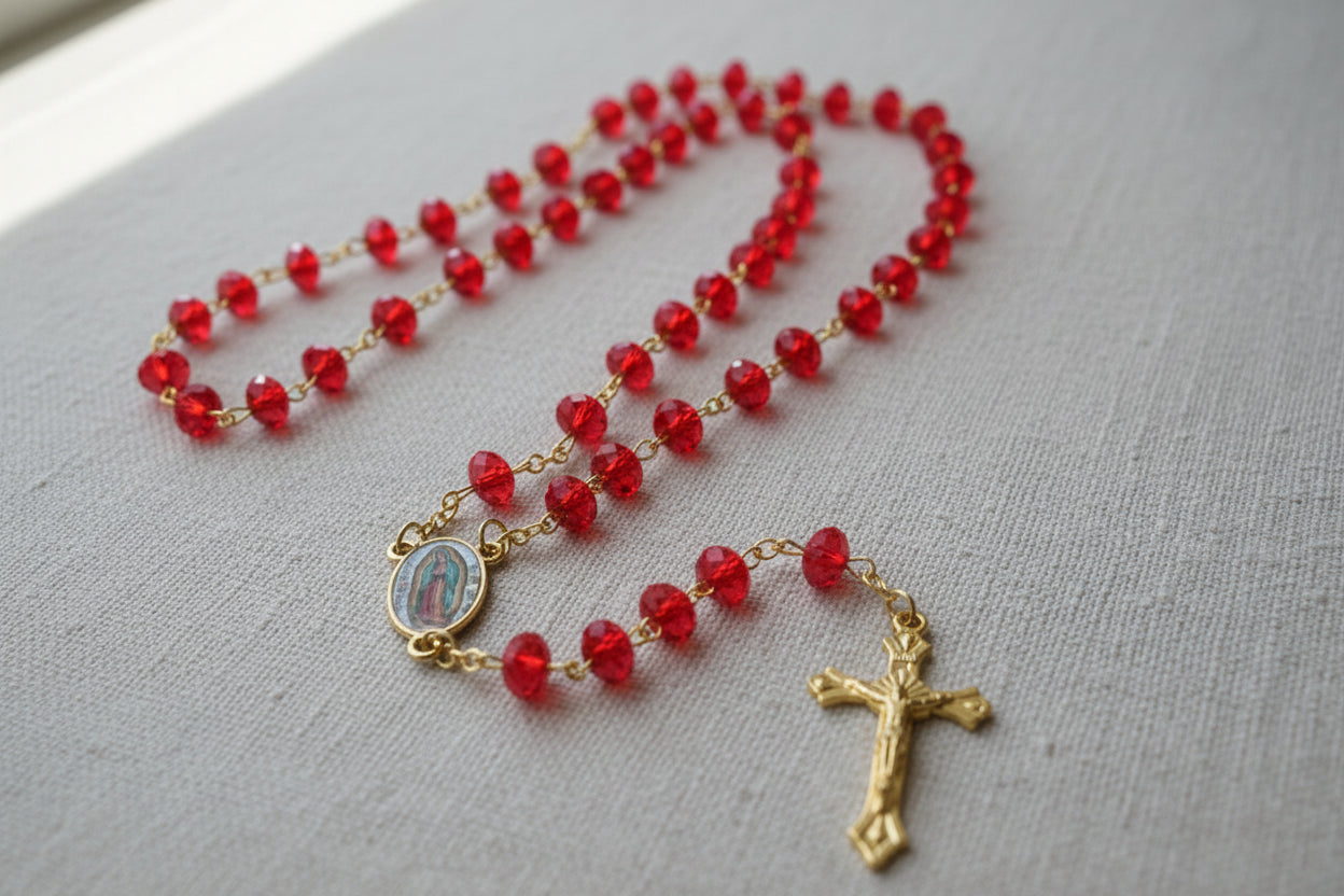 Red And Gold Virgin Mary Catholic Rosary