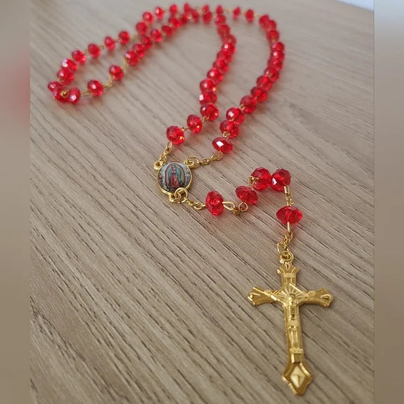Red And Gold Virgin Mary Catholic Rosary