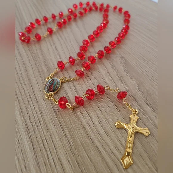 Red And Gold Virgin Mary Catholic Rosary