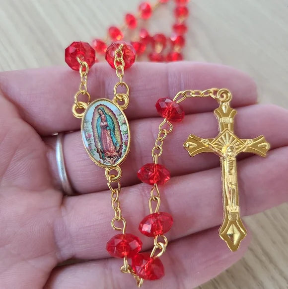 Red And Gold Virgin Mary Catholic Rosary