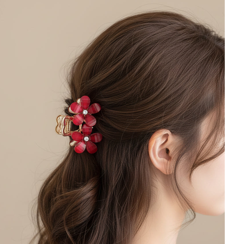 Flower Hair Claw Clip with Rhinestones