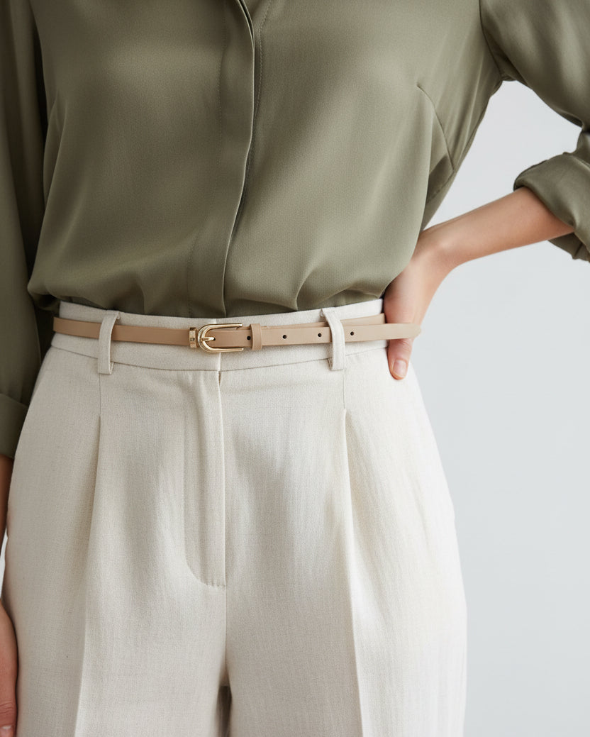 Slim Faux Leather Belt with Gold Pin Buckle