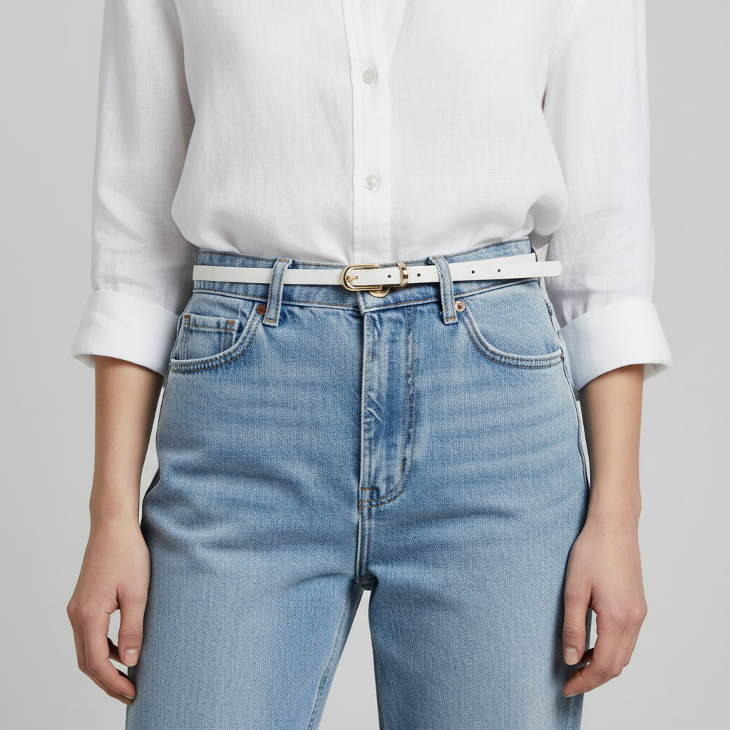 Slim Faux Leather Belt with Gold Pin Buckle