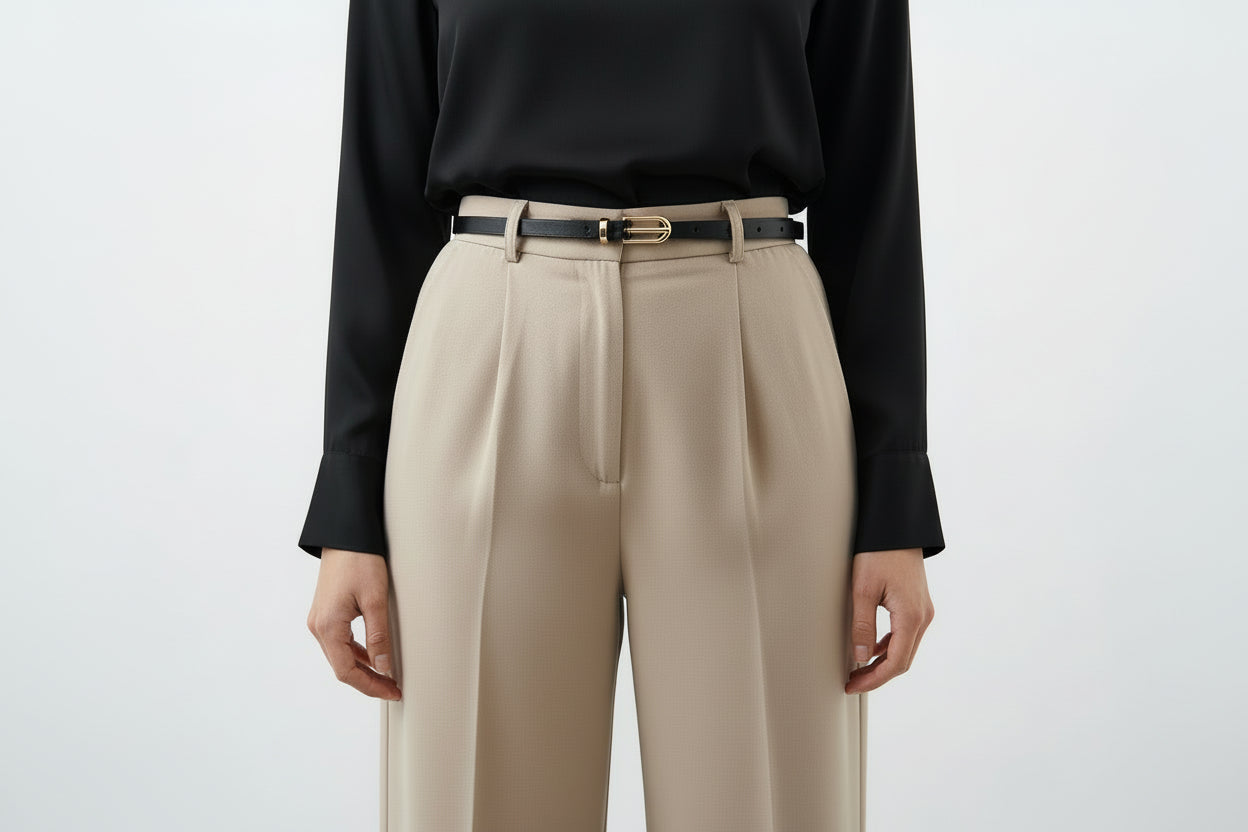 Slim Faux Leather Belt with Gold Pin Buckle