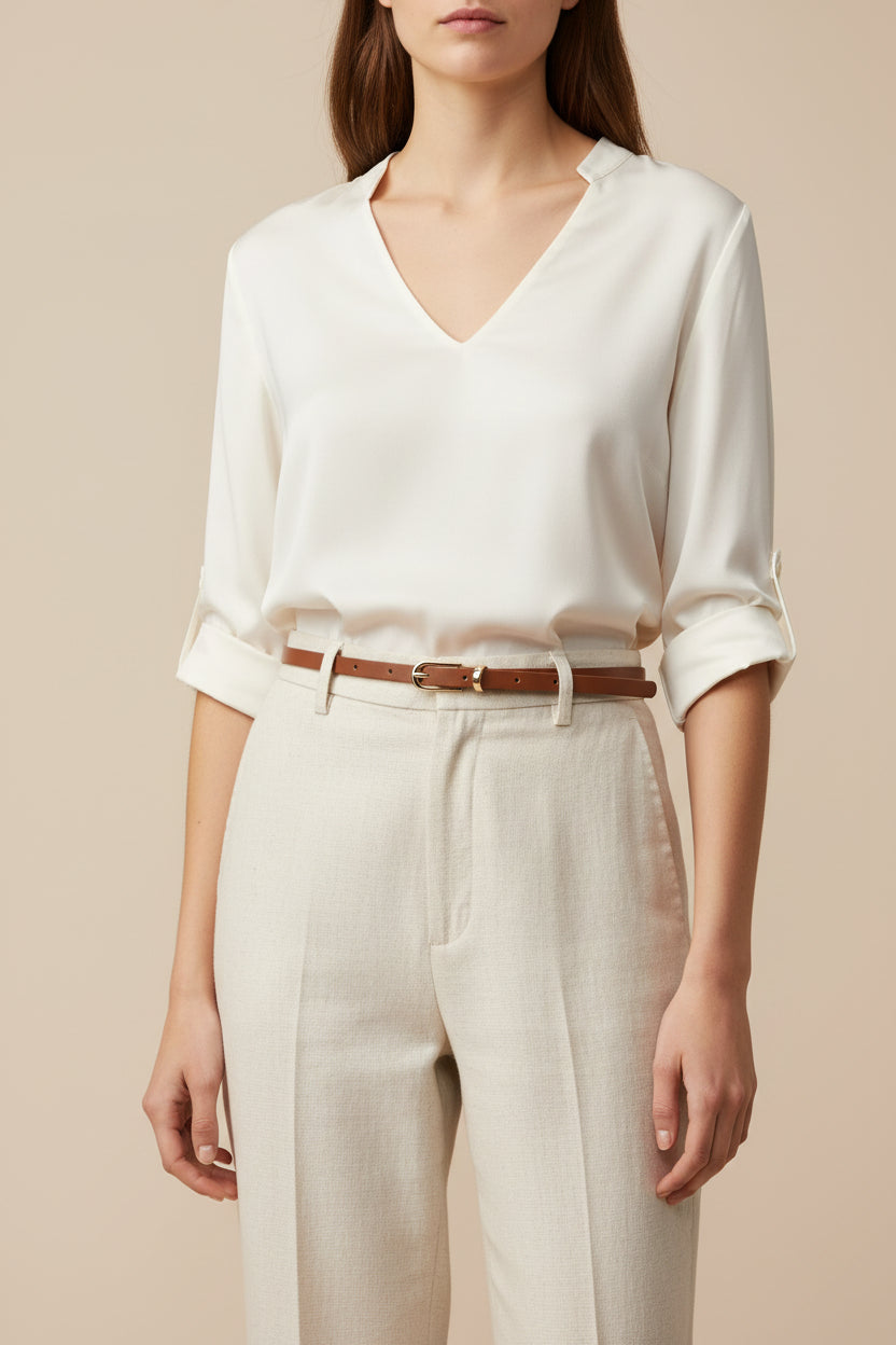 Slim Faux Leather Belt with Gold Pin Buckle