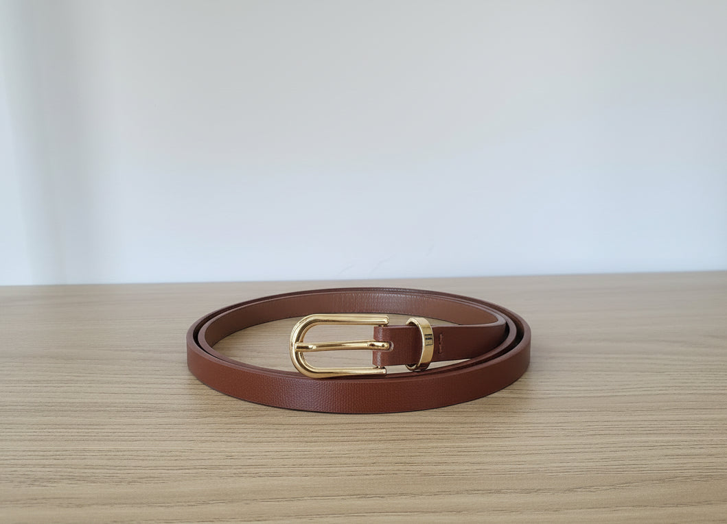 Slim Faux Leather Belt with Gold Pin Buckle